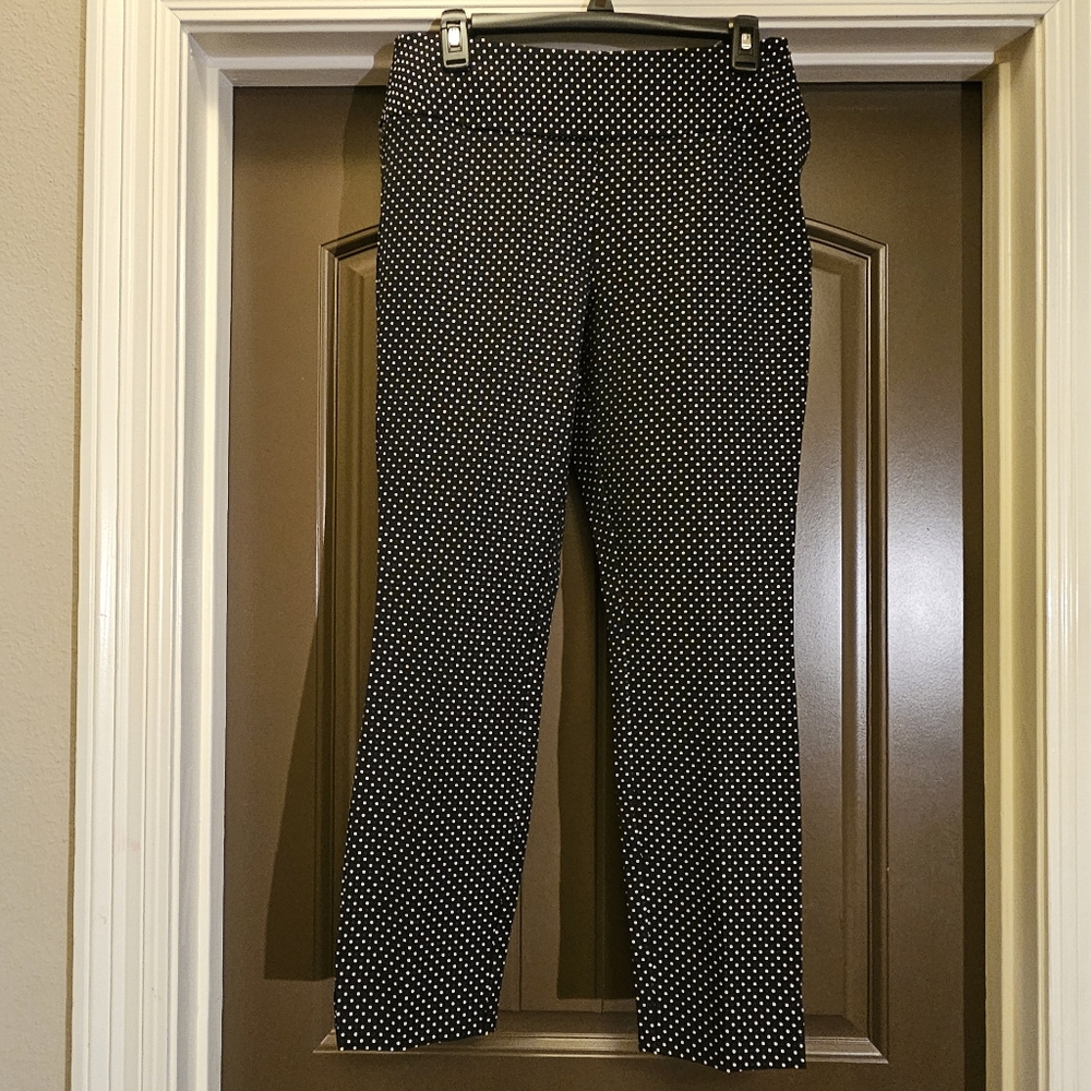Cabi Seaside Chic Polka Dot Trouser Ankle Side Zip Black/White - Size 8